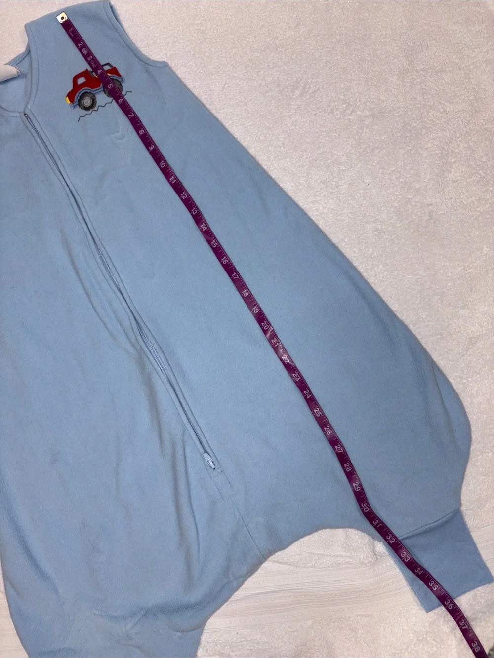 HALO Light Blue Sleeveless fleece  Sleep Sack with Red Truck 2t/3t